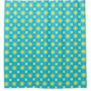 Gorgeous turquoise blue with geometric pattern shower curtain