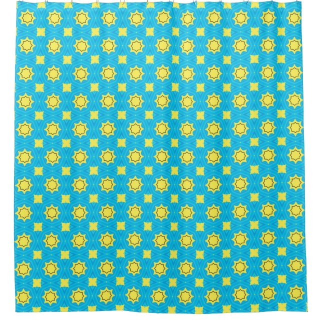Gorgeous turquoise blue with geometric pattern shower curtain (Front)