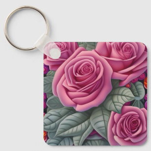Gorgeous Victorian Pastel Pink Rose Print Key Ring