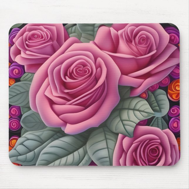 Gorgeous Victorian Pastel Pink Rose Print Mouse Mat (Front)