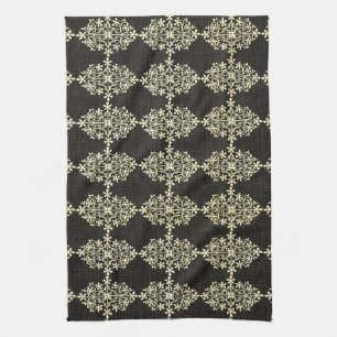 Gorgeous Vintage Black and Cream Floral, Damask Tea Towel