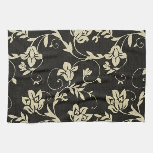 Gorgeous Vintage Black and Cream Floral, Damask Tea Towel