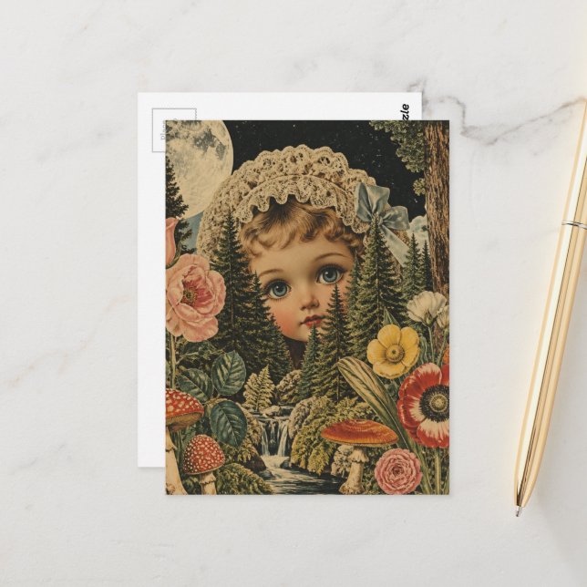 Gorgeous Vintage Doll Collage Postcard (Front/Back In Situ)