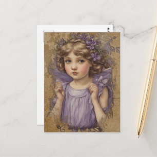 Gorgeous Vintage Fairy and Purple Flowers Postcard