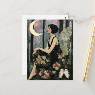 Gorgeous Vintage Fairy Two White Owls Postcard