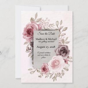 Gorgeous Vintage Flowers on Pale Pink Wedding Save The Date