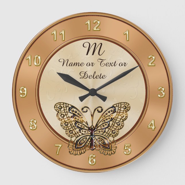 Gorgeous Vintage Gold Butterfly Clock PERSONALIZED (Front)
