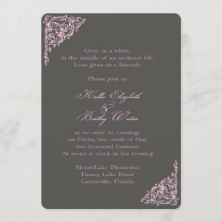 Gorgeous Vintage Grey and Blush Wedding Invitation