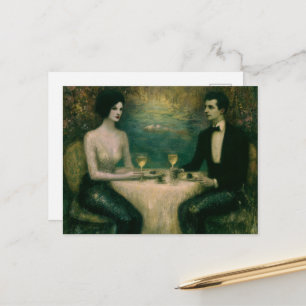 Gorgeous Vintage Mermaid Couple Dinner Party Postcard