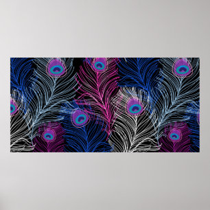 Gorgeous Vintage pattern of peacock feathers on a  Poster