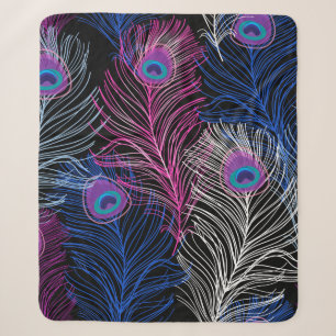Gorgeous Vintage pattern of peacock feathers on a Sherpa Blanket