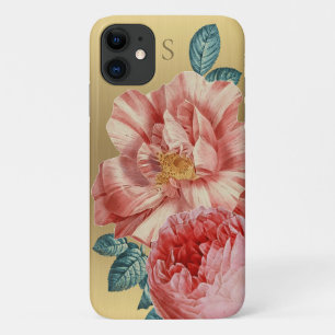 Gorgeous Vintage Pink Roses with Name Monogram iPhone 11 Case