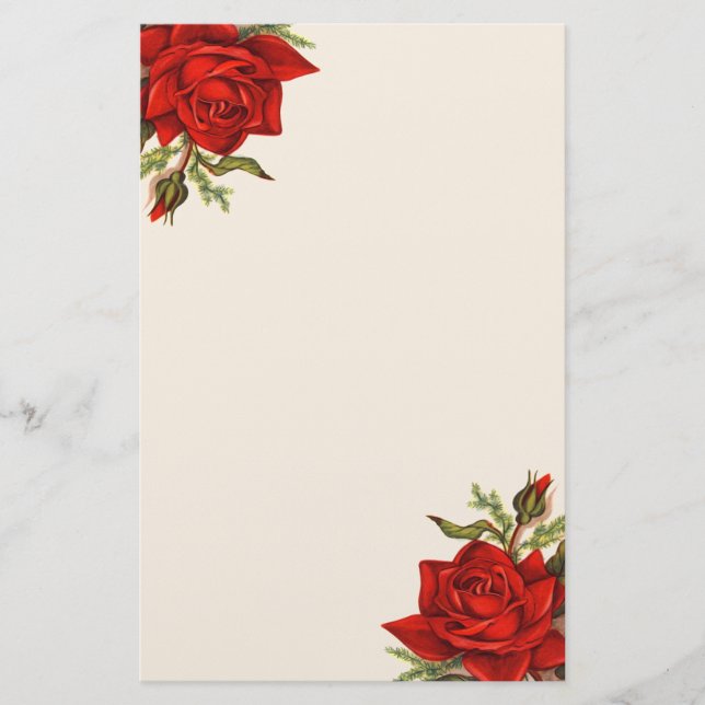 Gorgeous Vintage Red Roses Elegant Stationery (Front)