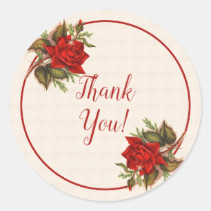 Gorgeous Vintage Red Roses Elegant Thank You Classic Round Sticker