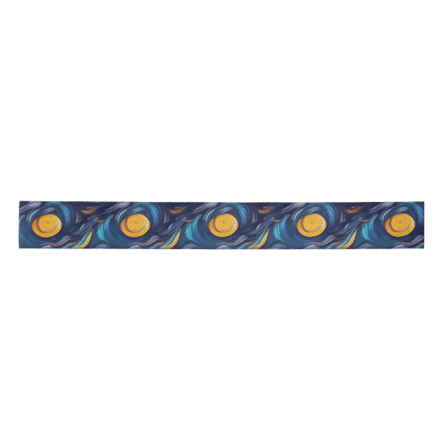 Gorgeous Watercolor Blue Starry Night Painted Satin Ribbon (Front)