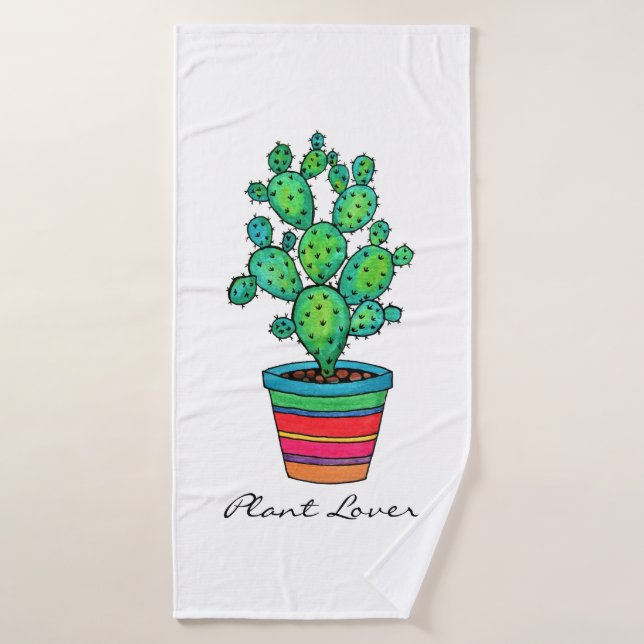 Gorgeous Watercolor Cactus In Beautiful Pot Bath Towel (Bath Towel)