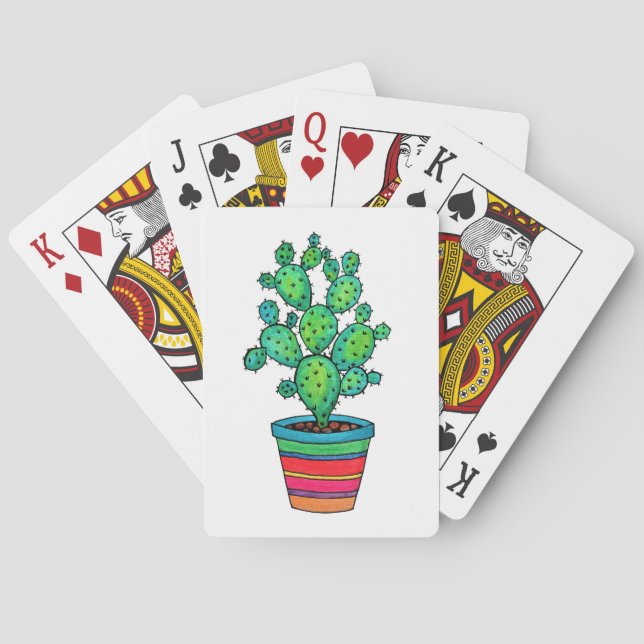 Gorgeous Watercolor Cactus In Beautiful Pot Playing Cards (Back)