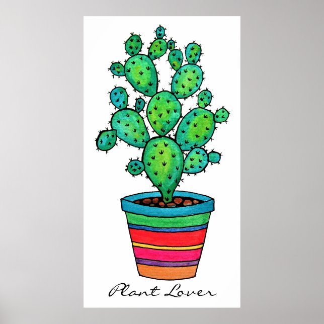 Gorgeous Watercolor Cactus In Beautiful Pot Poster (Front)