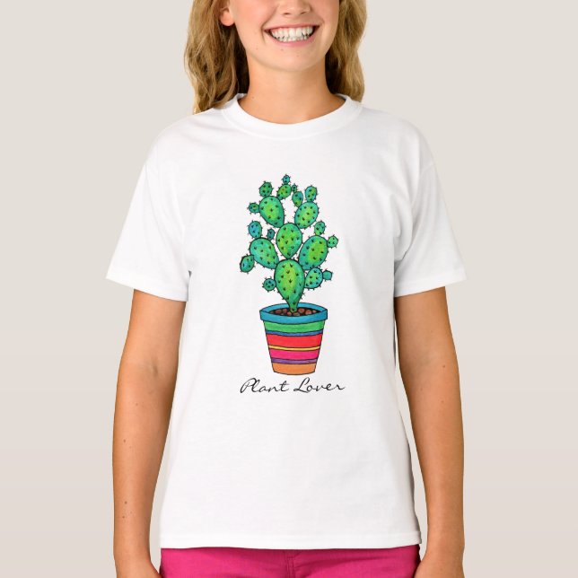 Gorgeous Watercolor Cactus In Beautiful Pot T-Shirt (Front)