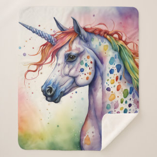 Gorgeous Watercolor Colourful Appaloosa Unicorn Sherpa Blanket