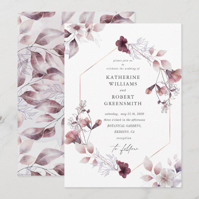 gorgeous watercolor fall floral Wedding Invitation (Front/Back)