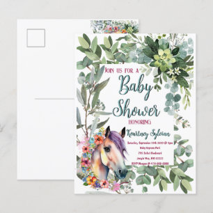 Gorgeous Watercolor Floral Horse Baby Shower Postcard