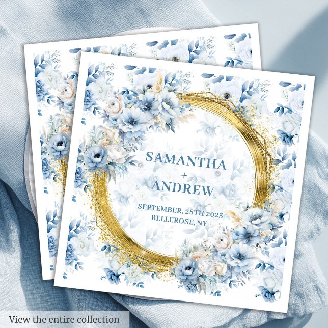 Gorgeous Watercolor Light Blue Gold Accent Wedding Napkin (Gorgeous Watercolor Light Blue Gold Accent Wedding Paper Dinner Napkins)