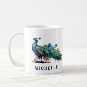 Gorgeous Watercolor Personalised Peacock  Coffee Mug