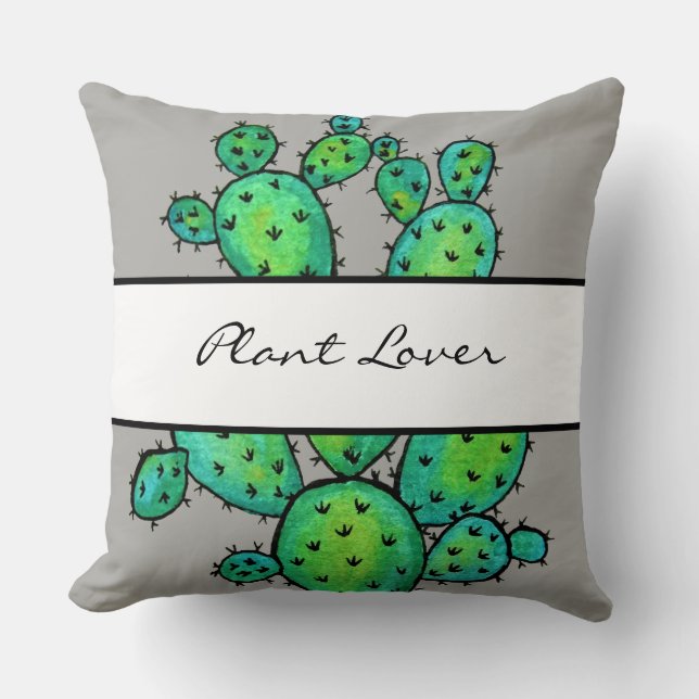 Gorgeous Watercolor Prickly Cactus Cushion (Front)