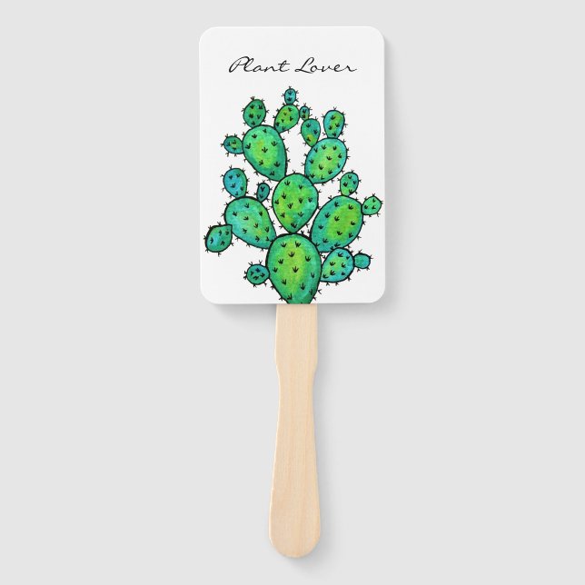 Gorgeous Watercolor Prickly Cactus Hand Fan (Front)