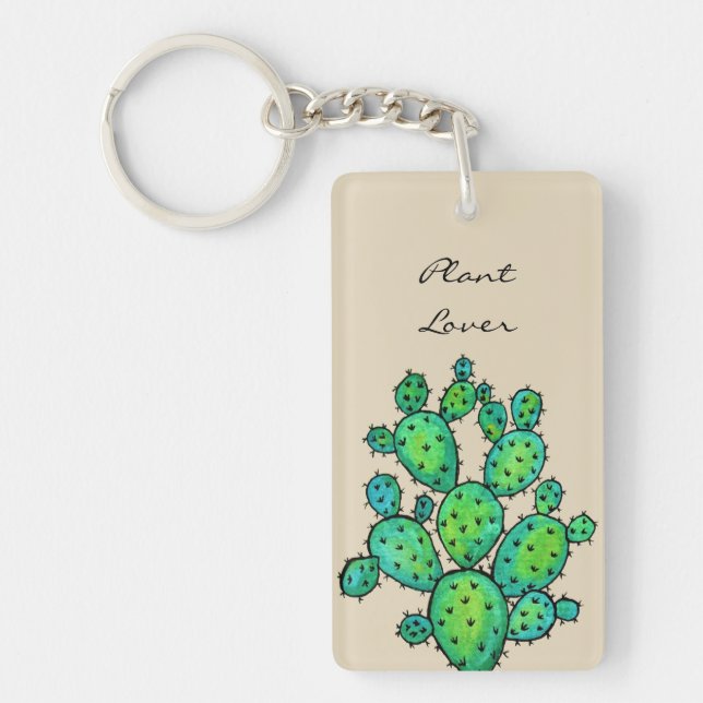 Gorgeous Watercolor Prickly Cactus Key Ring (Front)
