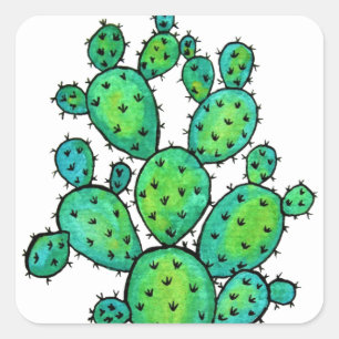 Gorgeous Watercolor Prickly Cactus Square Sticker