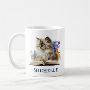 Gorgeous Watercolor Ragdoll Cat and Blue Flowers Coffee Mug
