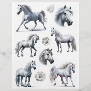 Gorgeous Watercolor White Horses & Flowers