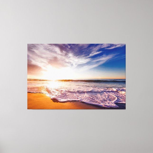 Gorgeous Waves on a Sandy Beach and Sunset Canvas Print (Front)