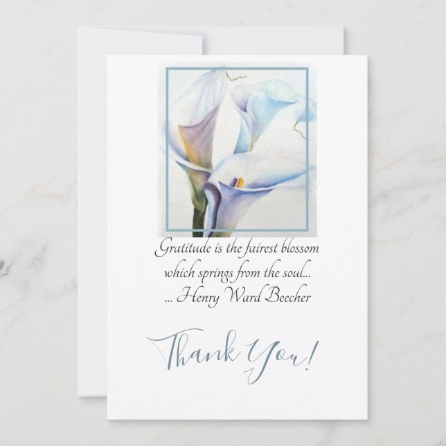 Gorgeous White Calla Lilies in Watercolor Thank You Card (Front)