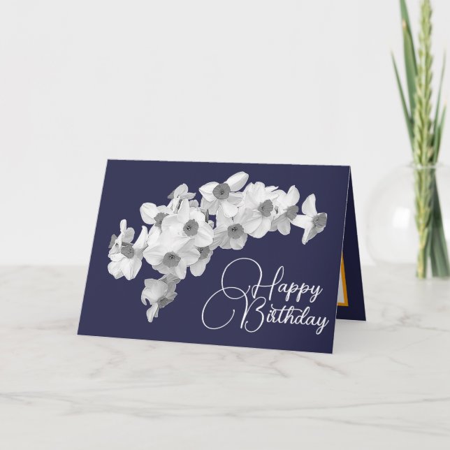 Gorgeous White Daffodils Pretty Bouquet Birthday Card (Front)