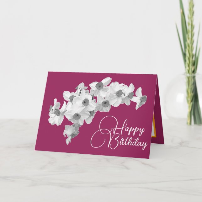 Gorgeous White Daffodils Pretty Bouquet Birthday Card (Front)