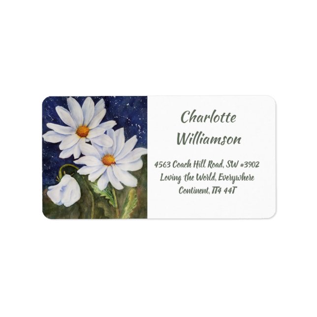 Gorgeous White Daisy Flowers in Watercolor Address Label (Front)