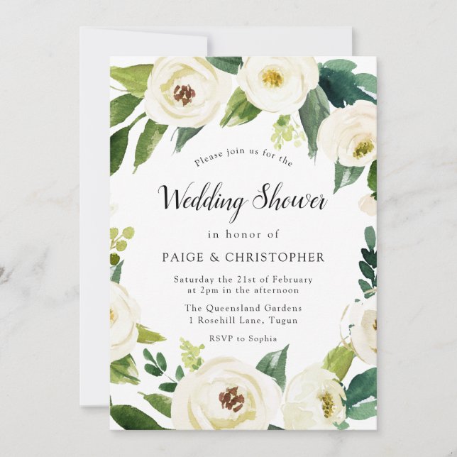 Gorgeous White Flowers Couples Wedding Shower Invitation (Front)