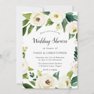 Gorgeous White Flowers Couples Wedding Shower Invitation