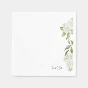 Gorgeous White Hydrangea Floral White Wedding Napkin
