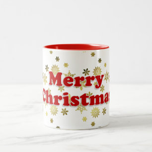 Gorgeous White Red and Gold Merry Christmas Two-Tone Coffee Mug