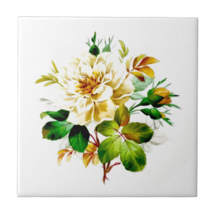 Gorgeous White Rose Floral Tile