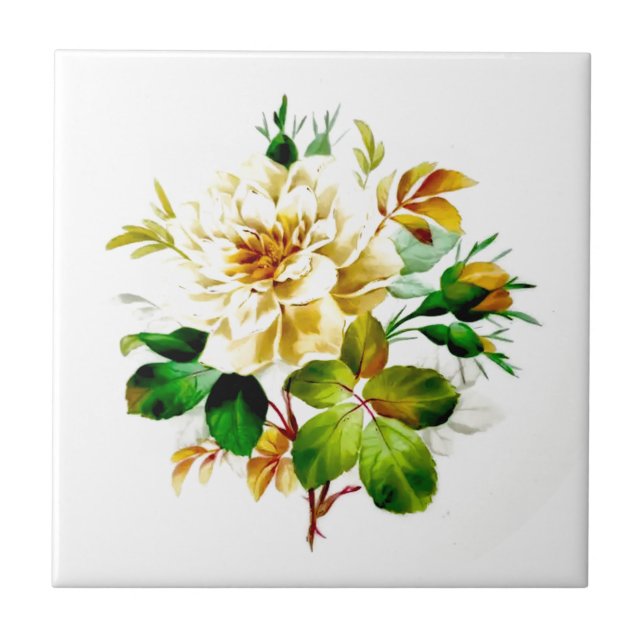 Gorgeous White Rose Floral  Tile (Front)