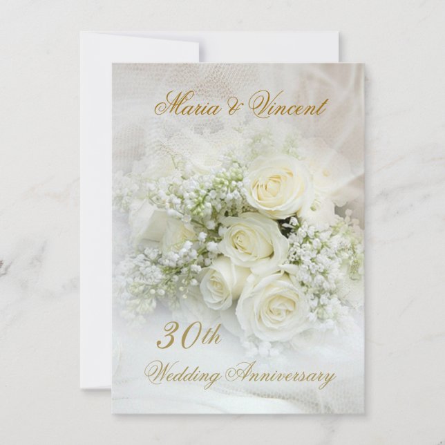 Gorgeous white roses 30th Wedding Anniversary Invitation (Front)