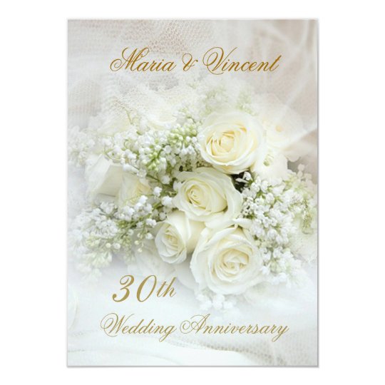 Gorgeous white roses 30th  Wedding  Anniversary  Invitation  