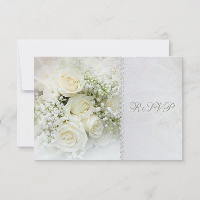 Gorgeous white roses Wedding RSVP Invitation (Front)