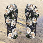 Gorgeous white roses with golden details, bride  flip flops<br><div class="desc">These flip flops feature a gorgeous white roses with golden details design. Created with artifical intelligence based on one of my original photographs. Wonderful,  personalizable flips flops for all women! Great flip flops for brides!</div>