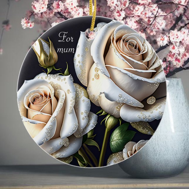 Gorgeous white roses with golden details ceramic tree decoration (Creator Uploaded)